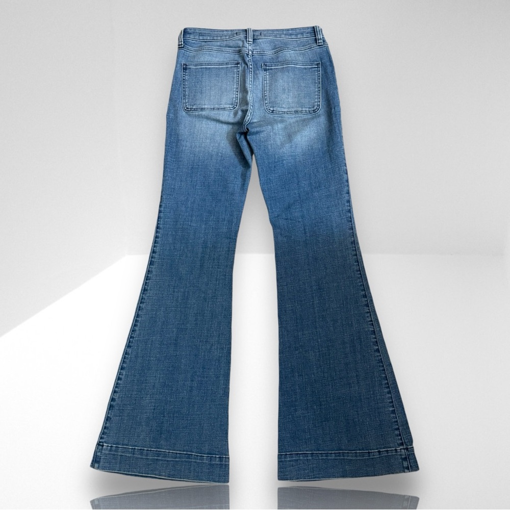 Women's Blue Flared Jeans - Classic Mid Wash - Picture 2 of 11
